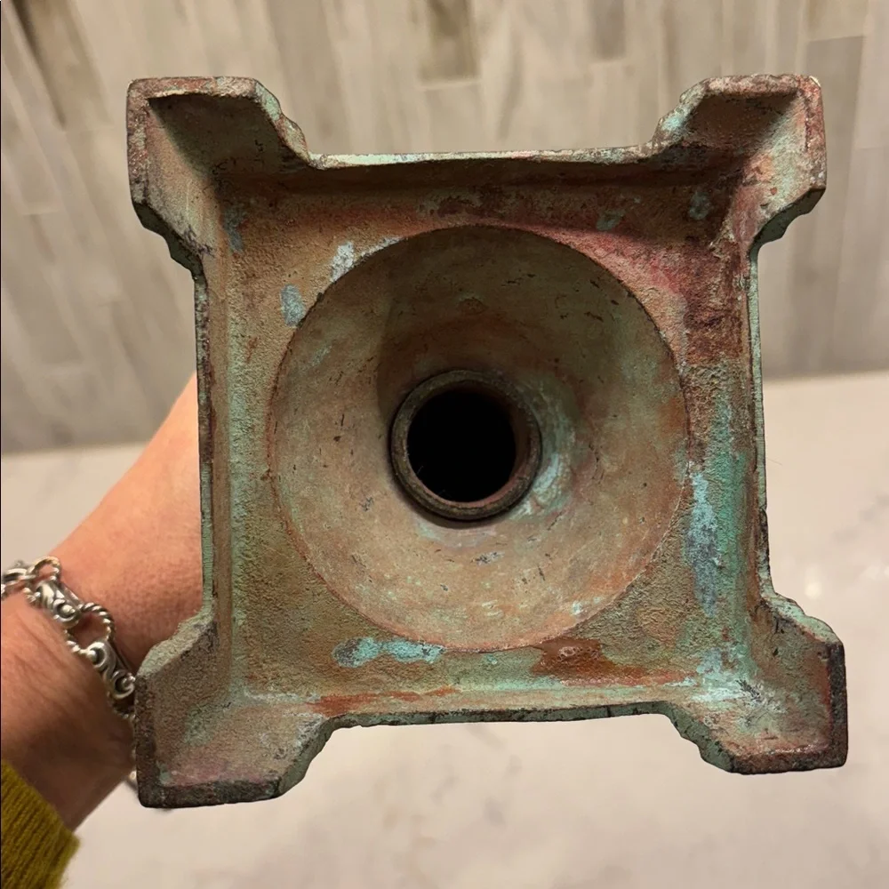 Antique/Vintage Wash Patina Metal Candle Holder